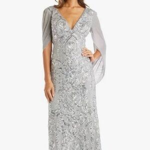 R&M Richards Silver Evening Cape Dress, size 6, NWOT